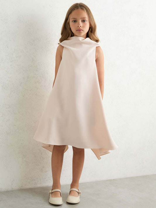 3-9 yrs High-Neck Drape Back Dress in Pink | Reiss Children & Baby Recommended
