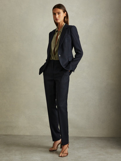 Textured Slim Fit Suit Trousers in Navy | Reiss Women Popular