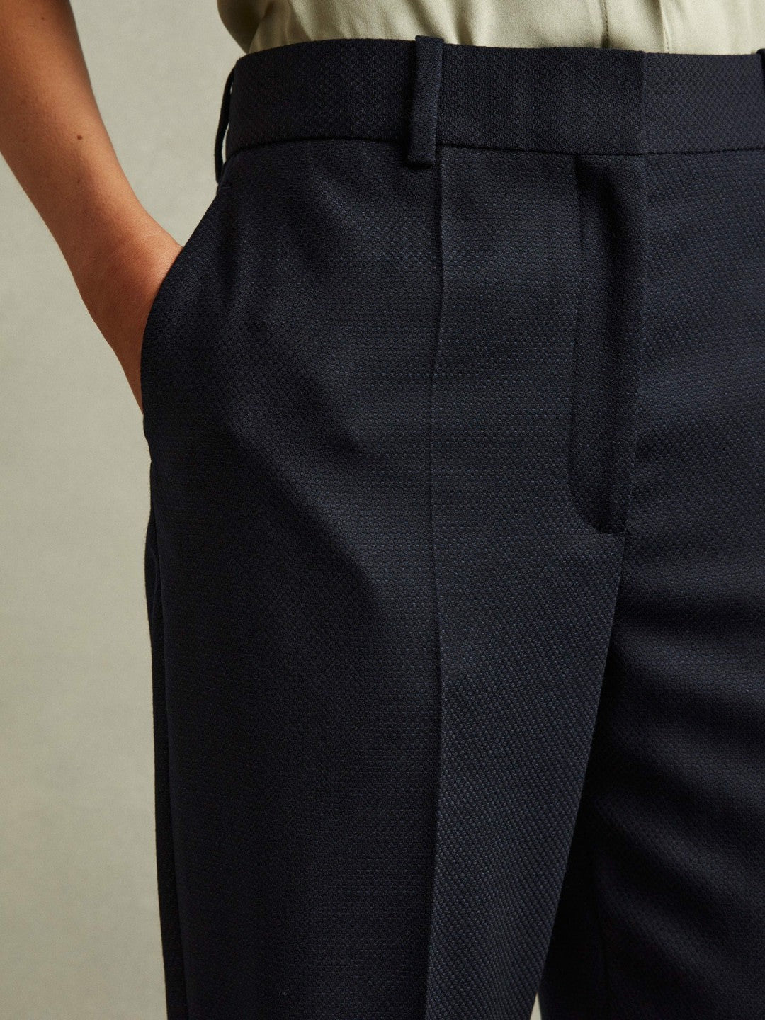 Textured Slim Fit Suit Trousers in Navy | Reiss Women Popular