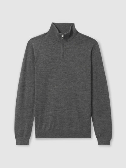 Merino Wool Half-Zip Jumper in Derby Grey Marl | Reiss Men Trending
