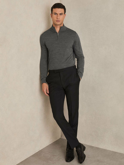 Merino Wool Half-Zip Jumper in Derby Grey Marl | Reiss Men Trending