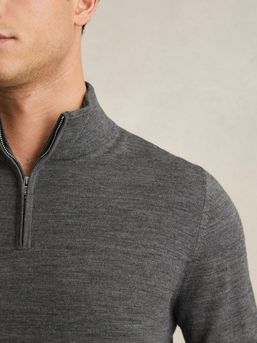 Merino Wool Half-Zip Jumper in Derby Grey Marl | Reiss Men Trending
