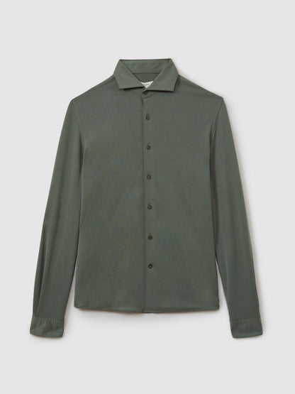 Modal Blend Cutaway Collar Shirt in Green Smoke | Reiss Men Signature