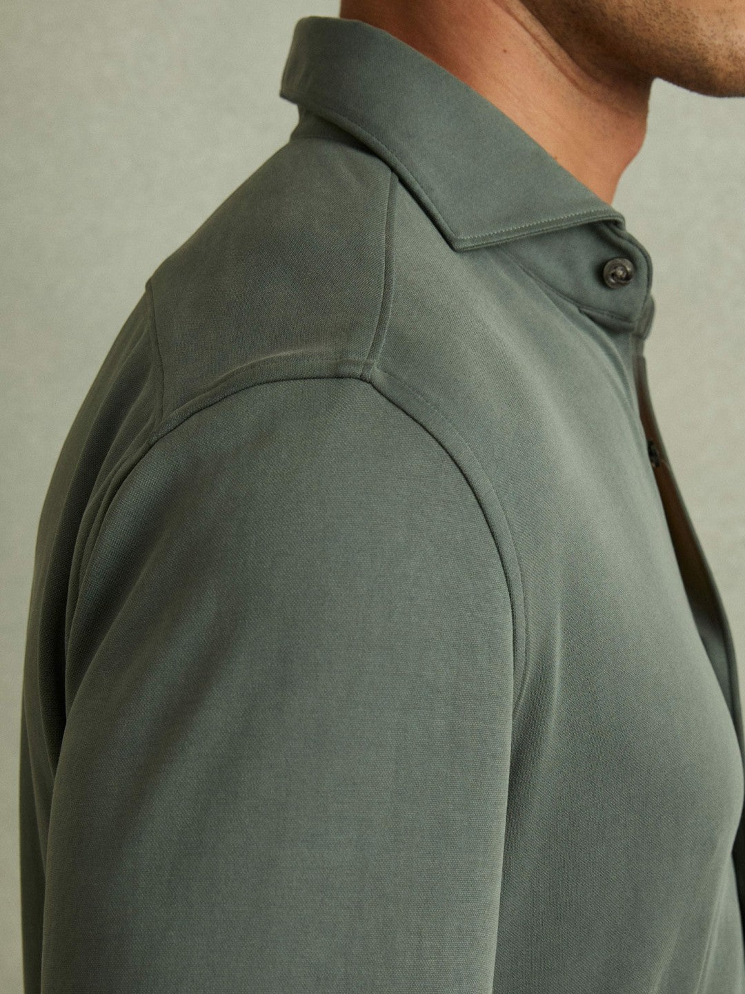 Modal Blend Cutaway Collar Shirt in Green Smoke | Reiss Men Signature