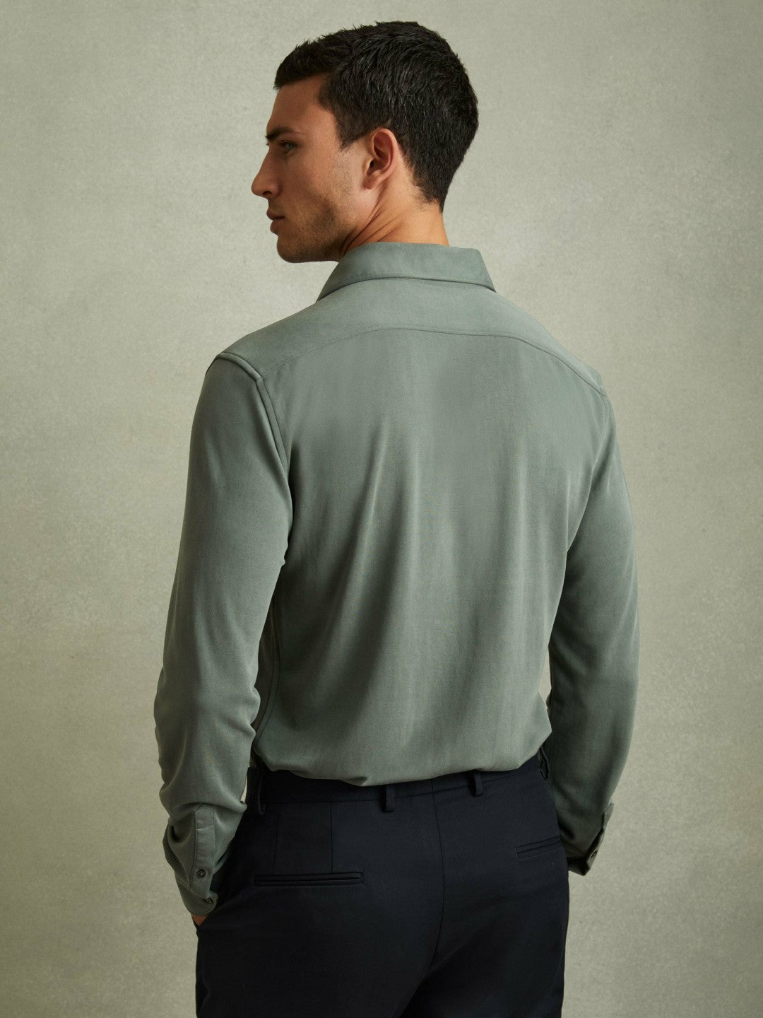 Modal Blend Cutaway Collar Shirt in Green Smoke | Reiss Men Signature