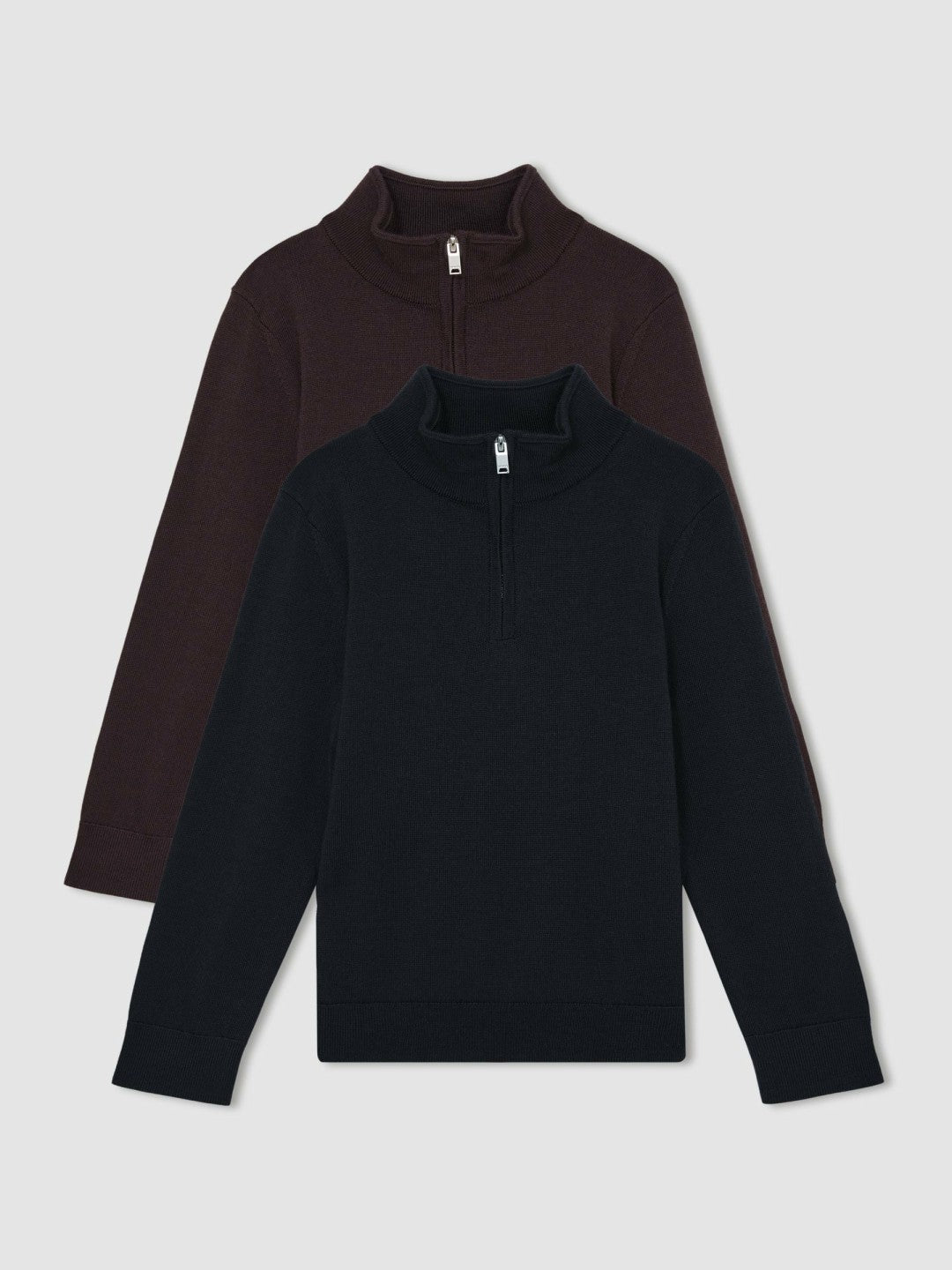 3-9 yrs Two Pack Of Merino Wool Zip-Neck Jumpers in Navy/Dark Bordeaux | Reiss Children & Baby Best Seller
