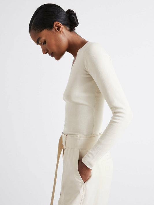 Atelier Knitted Silk-Blend Top in Off White | Reiss Women Exclusive