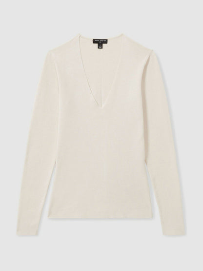 Atelier Knitted Silk-Blend Top in Off White | Reiss Women Exclusive