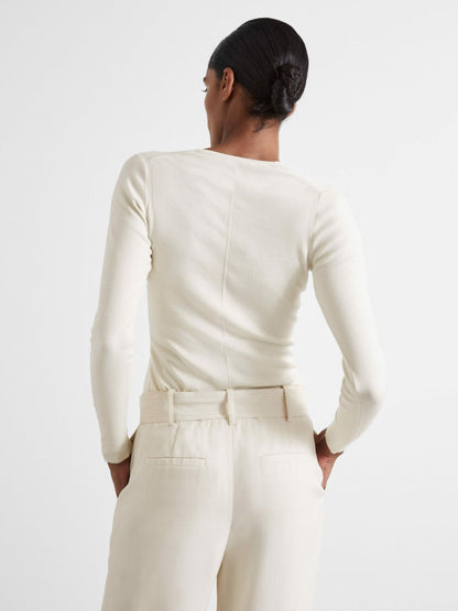 Atelier Knitted Silk-Blend Top in Off White | Reiss Women Exclusive