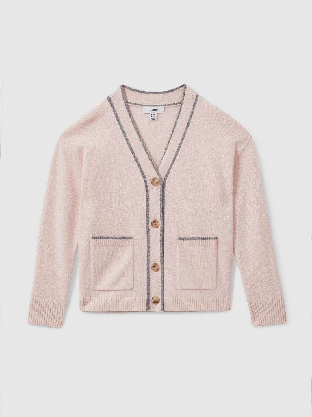 9-13 yrs Wool-Blend Stripe-Detail Cardigan With Cashmere in Pink | Reiss Children & Baby Signature