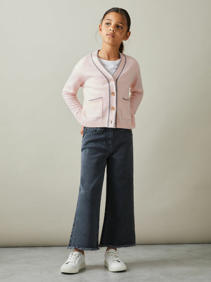 9-13 yrs Wool-Blend Stripe-Detail Cardigan With Cashmere in Pink | Reiss Children & Baby Signature