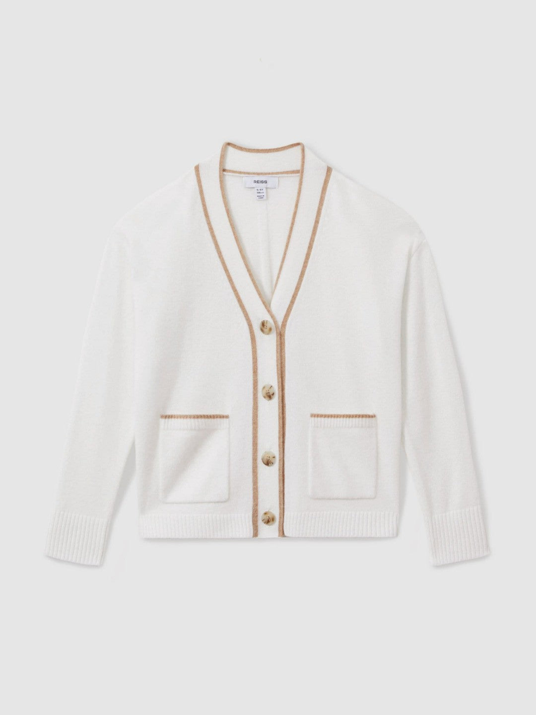 9-13 yrs Wool-Blend Stripe-Detail Cardigan With Cashmere in Cream | Reiss Children & Baby Exclusive