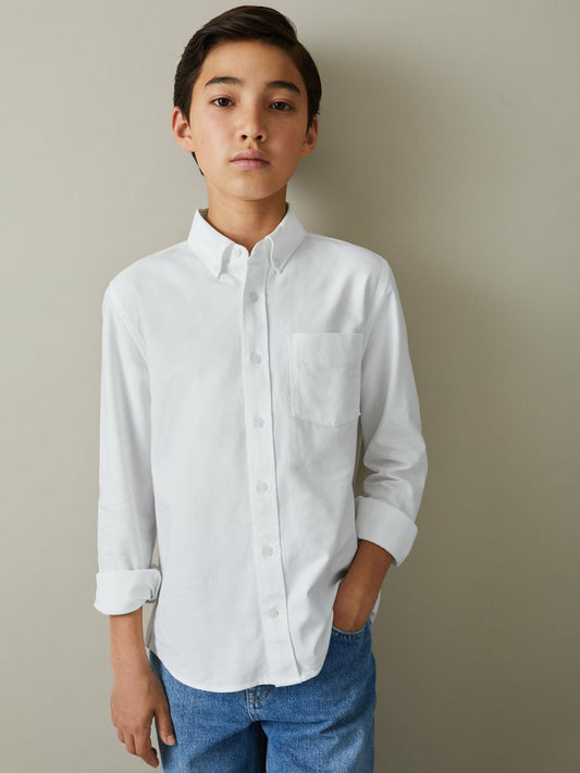 9-13 yrs Button Down Oxford Shirt in White | Reiss Children & Baby Recommended