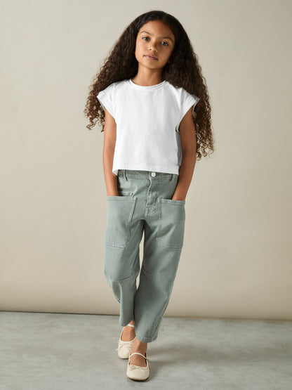 9-13 yrs Cotton-Jersey Cropped T-Shirt in White | Reiss Children & Baby Premium