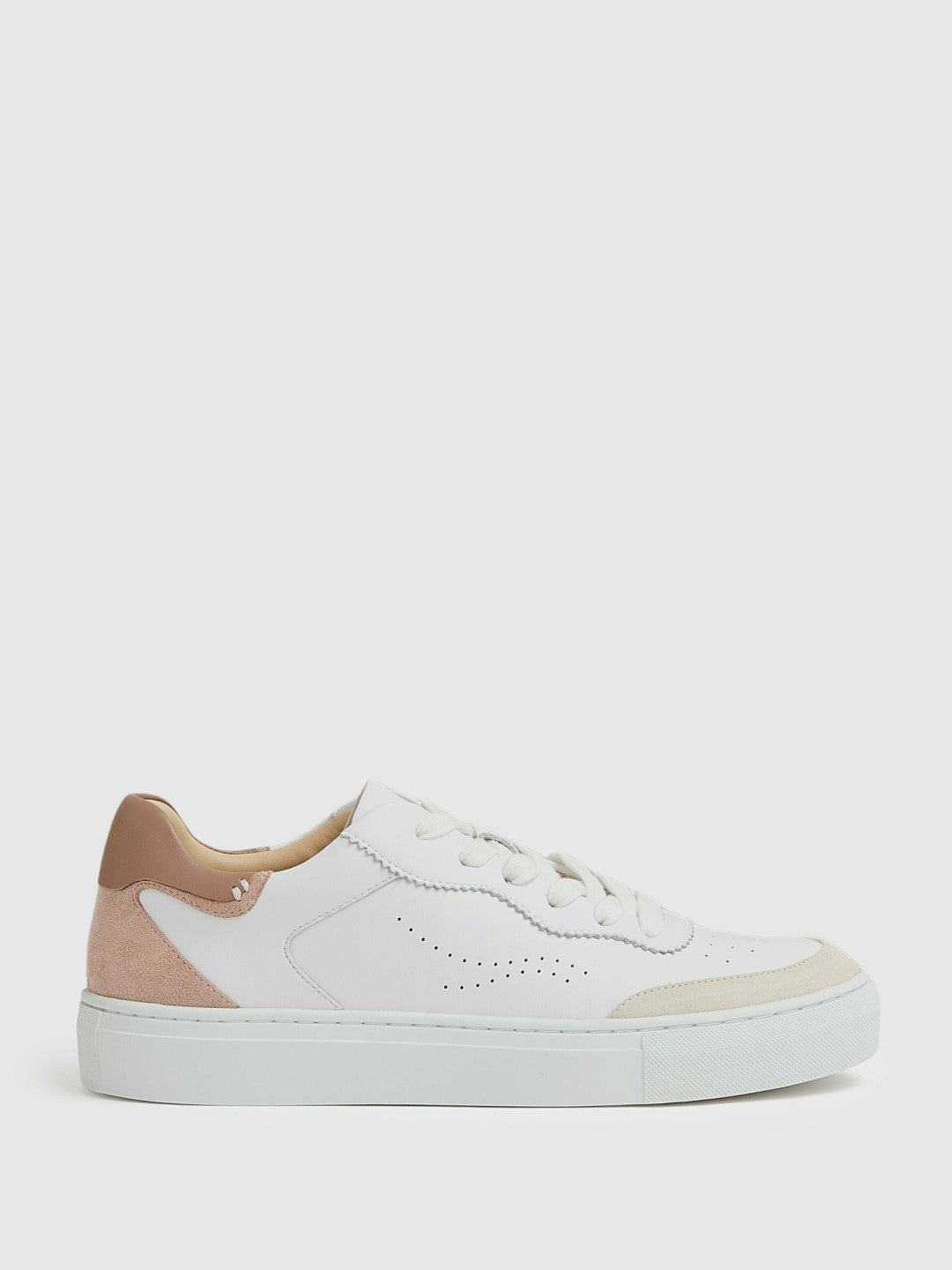 Leather Contrast Detail Trainers in White/Nude | Reiss Women Featured