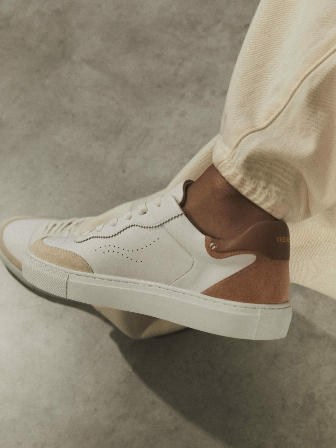 Leather Contrast Detail Trainers in White/Nude | Reiss Women Featured