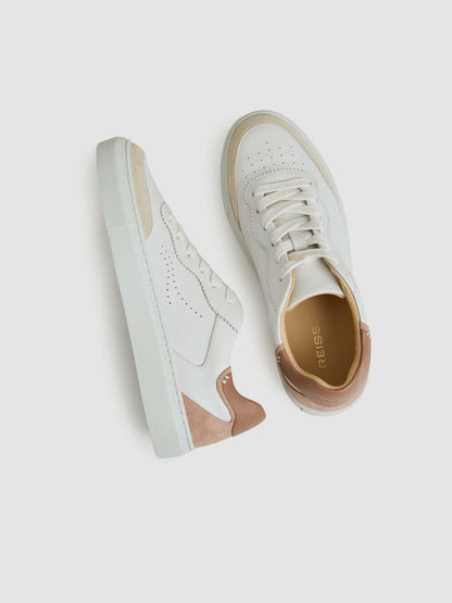 Leather Contrast Detail Trainers in White/Nude | Reiss Women Featured
