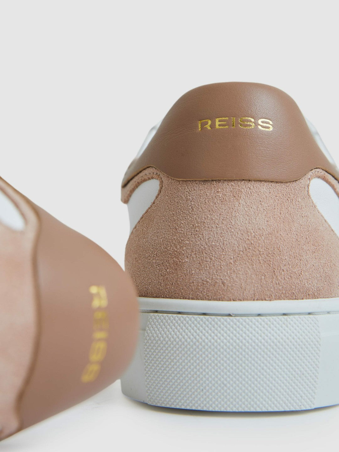 Leather Contrast Detail Trainers in White/Nude | Reiss Women Featured