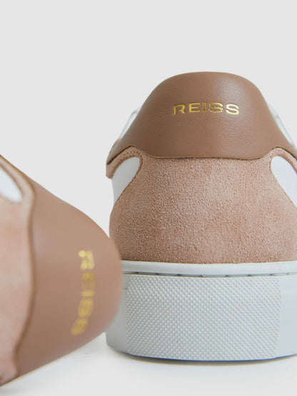Leather Contrast Detail Trainers in White/Nude | Reiss Women Featured