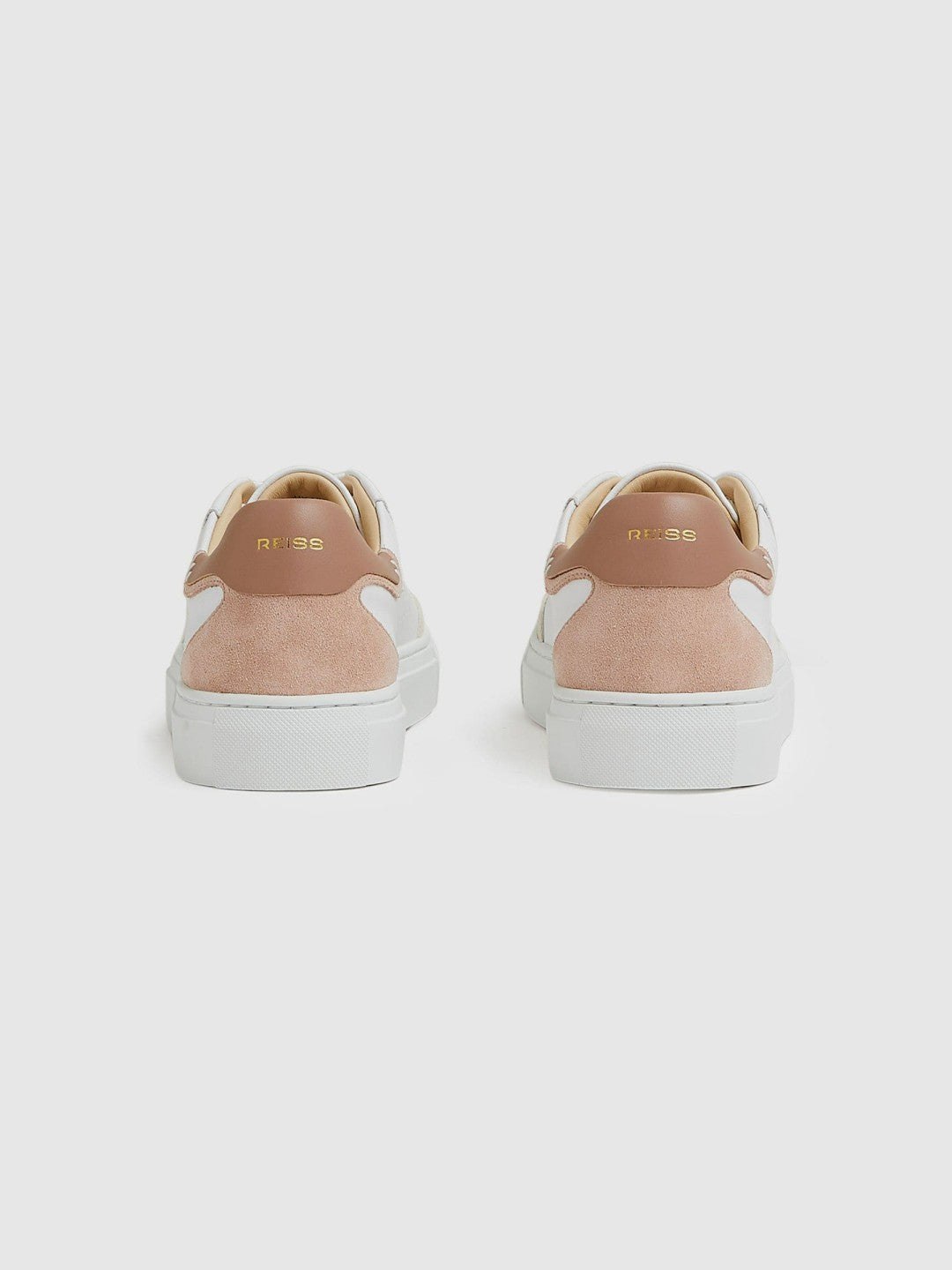 Leather Contrast Detail Trainers in White/Nude | Reiss Women Featured