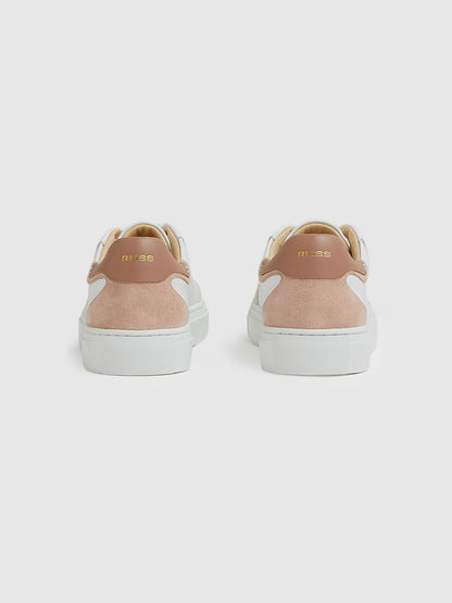 Leather Contrast Detail Trainers in White/Nude | Reiss Women Featured