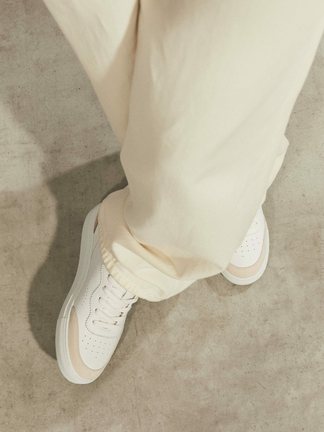 Leather Contrast Detail Trainers in White/Nude | Reiss Women Featured