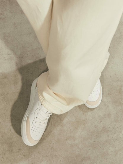 Leather Contrast Detail Trainers in White/Nude | Reiss Women Featured