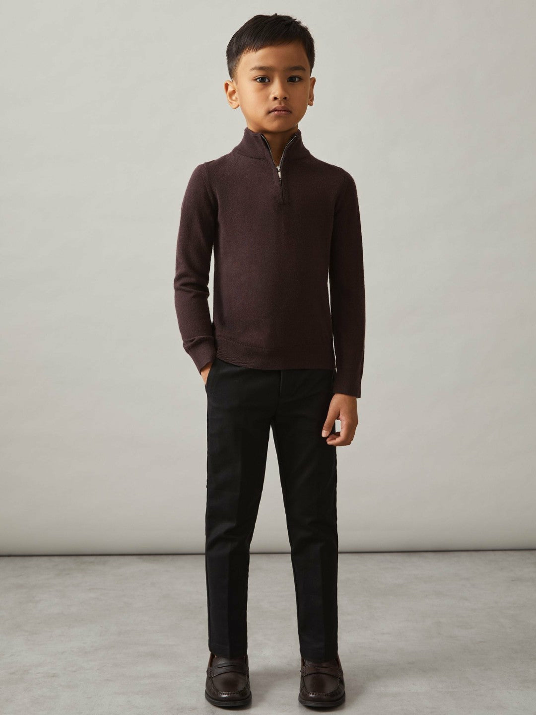 3-9 yrs Merino Wool Half-Zip Funnel Neck Jumper in Dark Bordeaux | Reiss Children & Baby Trending