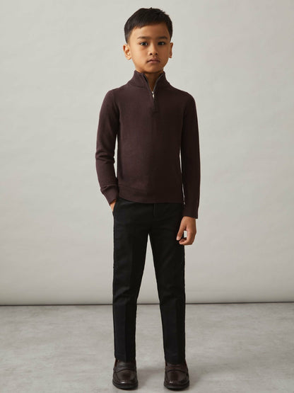 3-9 yrs Merino Wool Half-Zip Funnel Neck Jumper in Dark Bordeaux | Reiss Children & Baby Trending