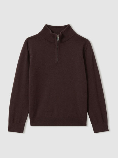 9-13 yrs Merino Wool Half-Zip Funnel Neck Jumper in Dark Bordeaux | Reiss Children & Baby New