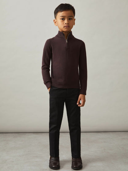 9-13 yrs Merino Wool Half-Zip Funnel Neck Jumper in Dark Bordeaux | Reiss Children & Baby New
