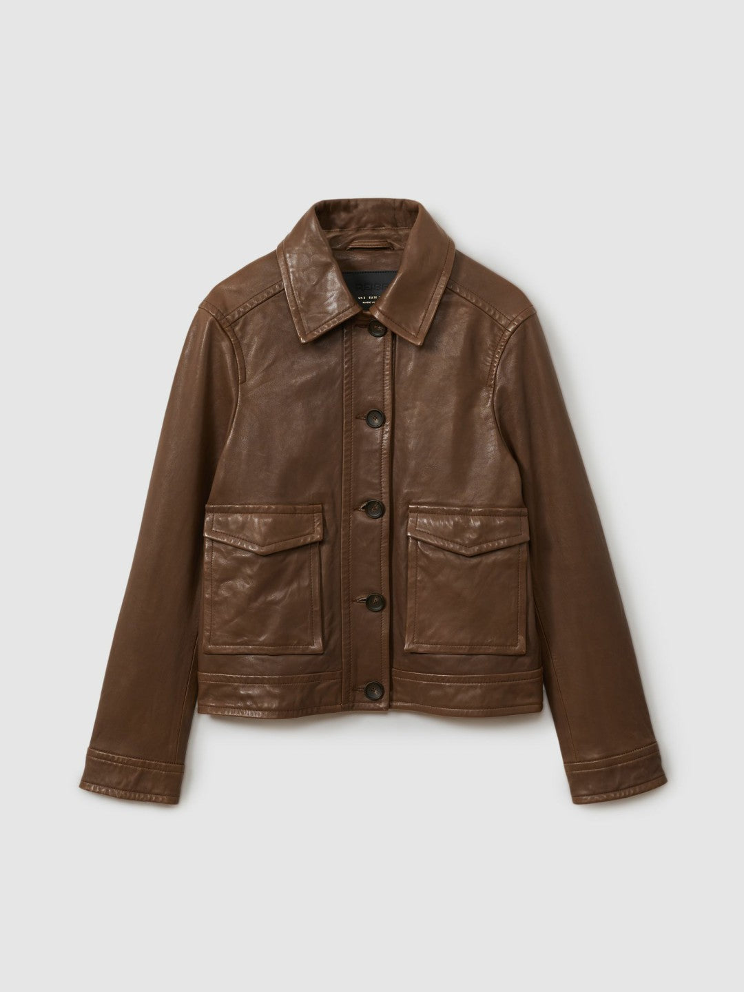 Leather Trucker Jacket in Chocolate | Reiss Women Best Seller