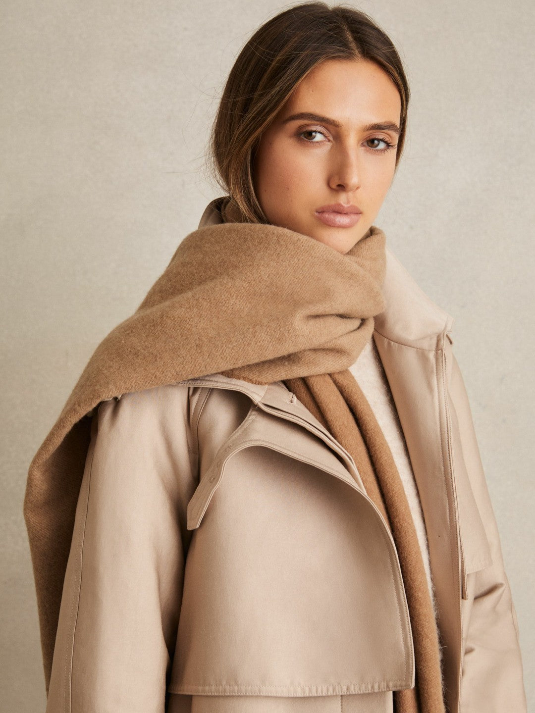 Wool-Cashmere Scarf in Biscuit | Reiss Women Popular