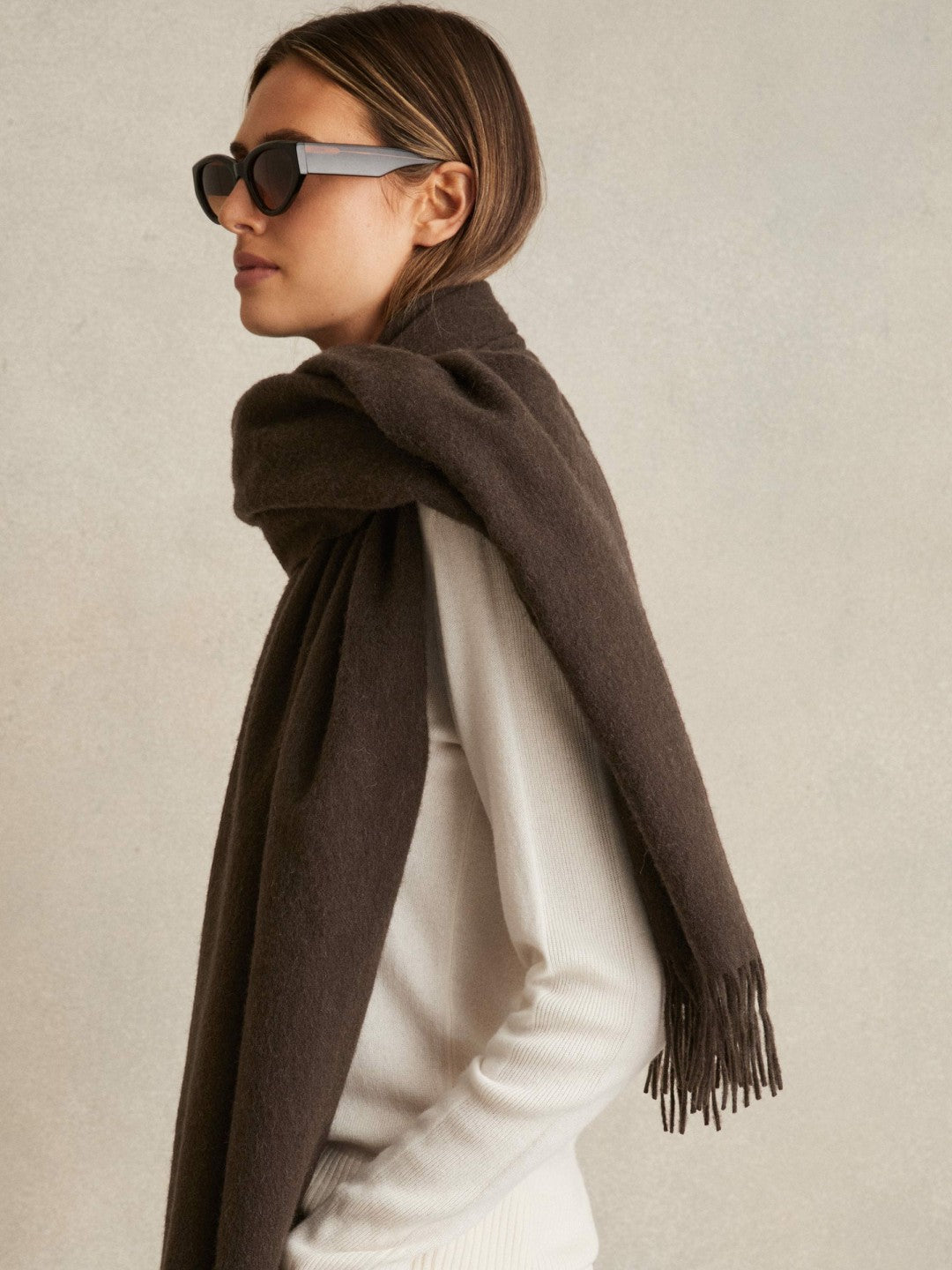 Wool-Cashmere Scarf in Chocolate | Reiss Women Recommended