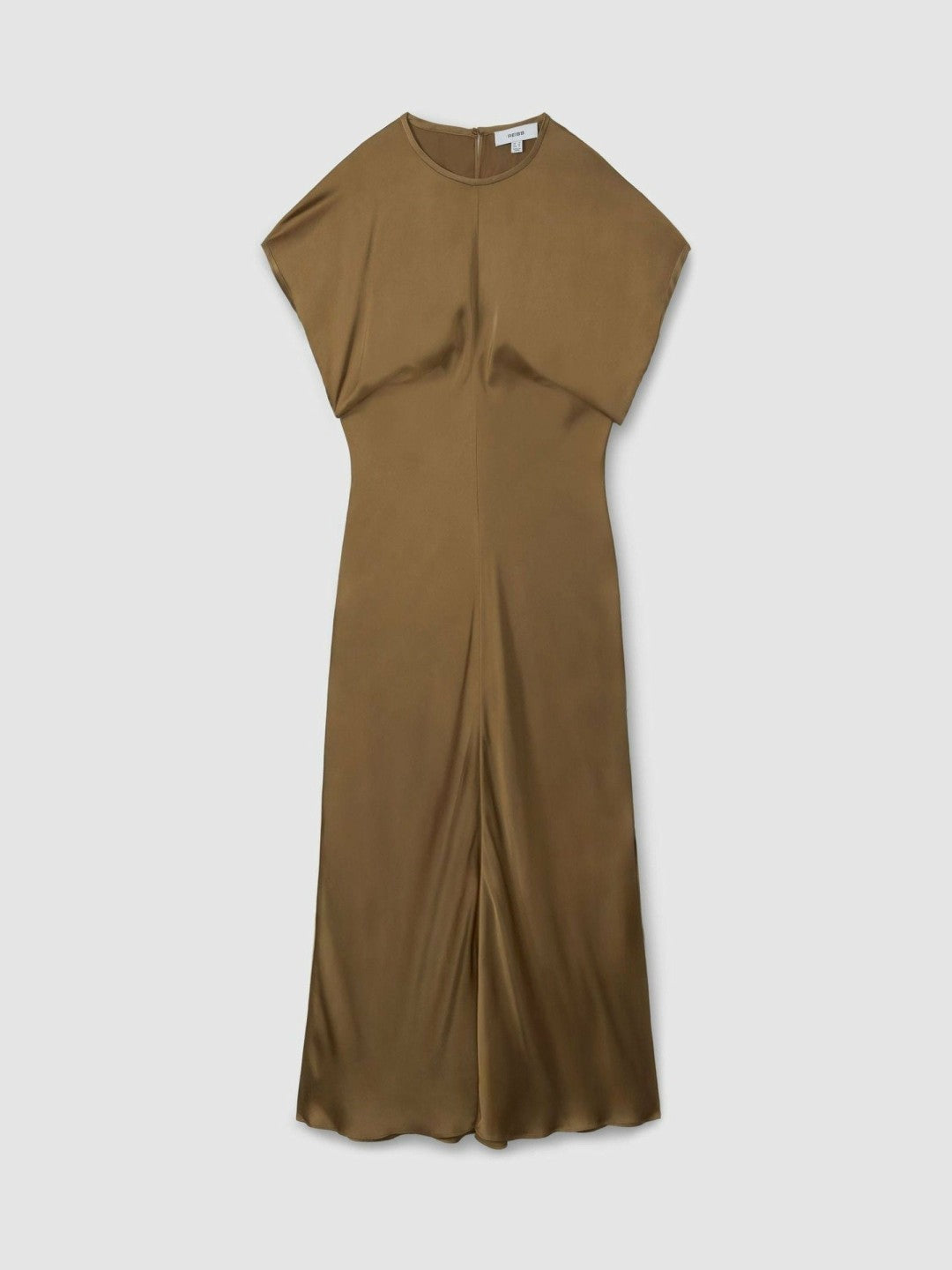Satin Short-Sleeve Midi Dress in Khaki | Reiss Women Signature