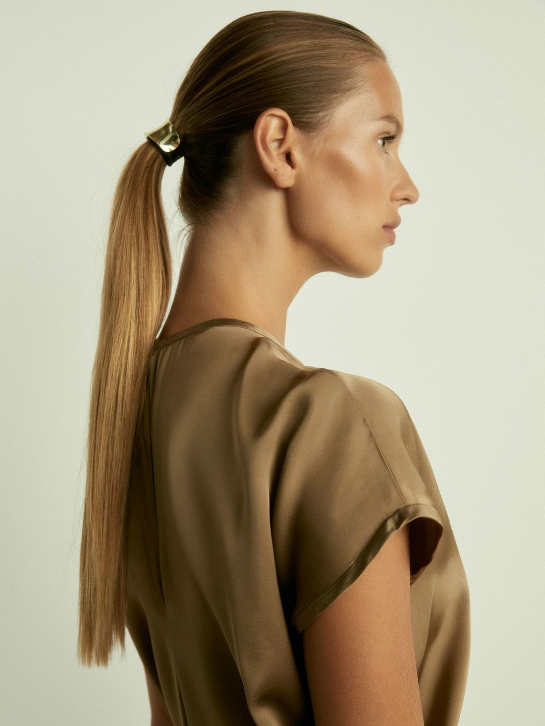 Satin Short-Sleeve Midi Dress in Khaki | Reiss Women Signature