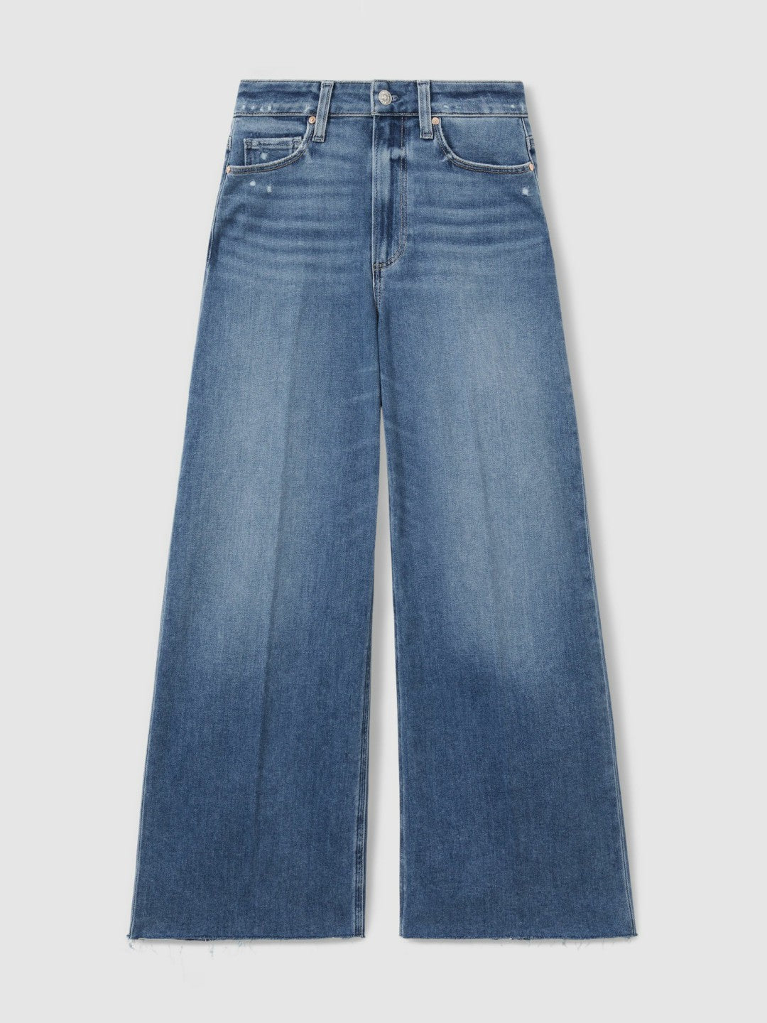 Paige Wide Leg Raw Hem Cropped Jeans in Rock Show Blue | Reiss Women Premium
