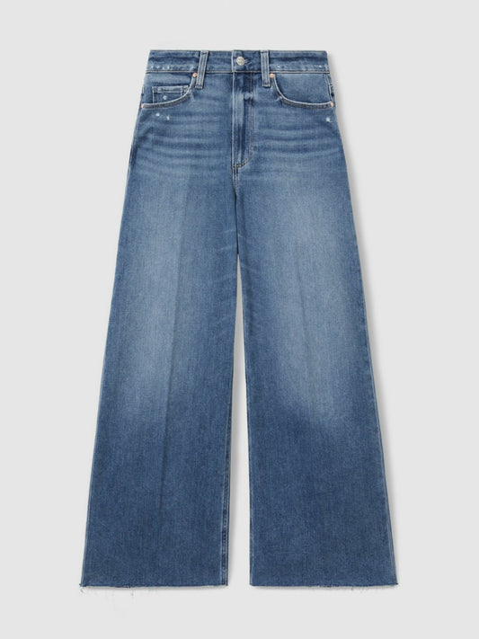 Paige Wide Leg Raw Hem Cropped Jeans in Rock Show Blue | Reiss Women Premium