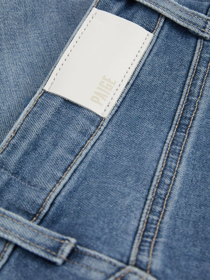 Paige Wide Leg Raw Hem Cropped Jeans in Rock Show Blue | Reiss Women Premium