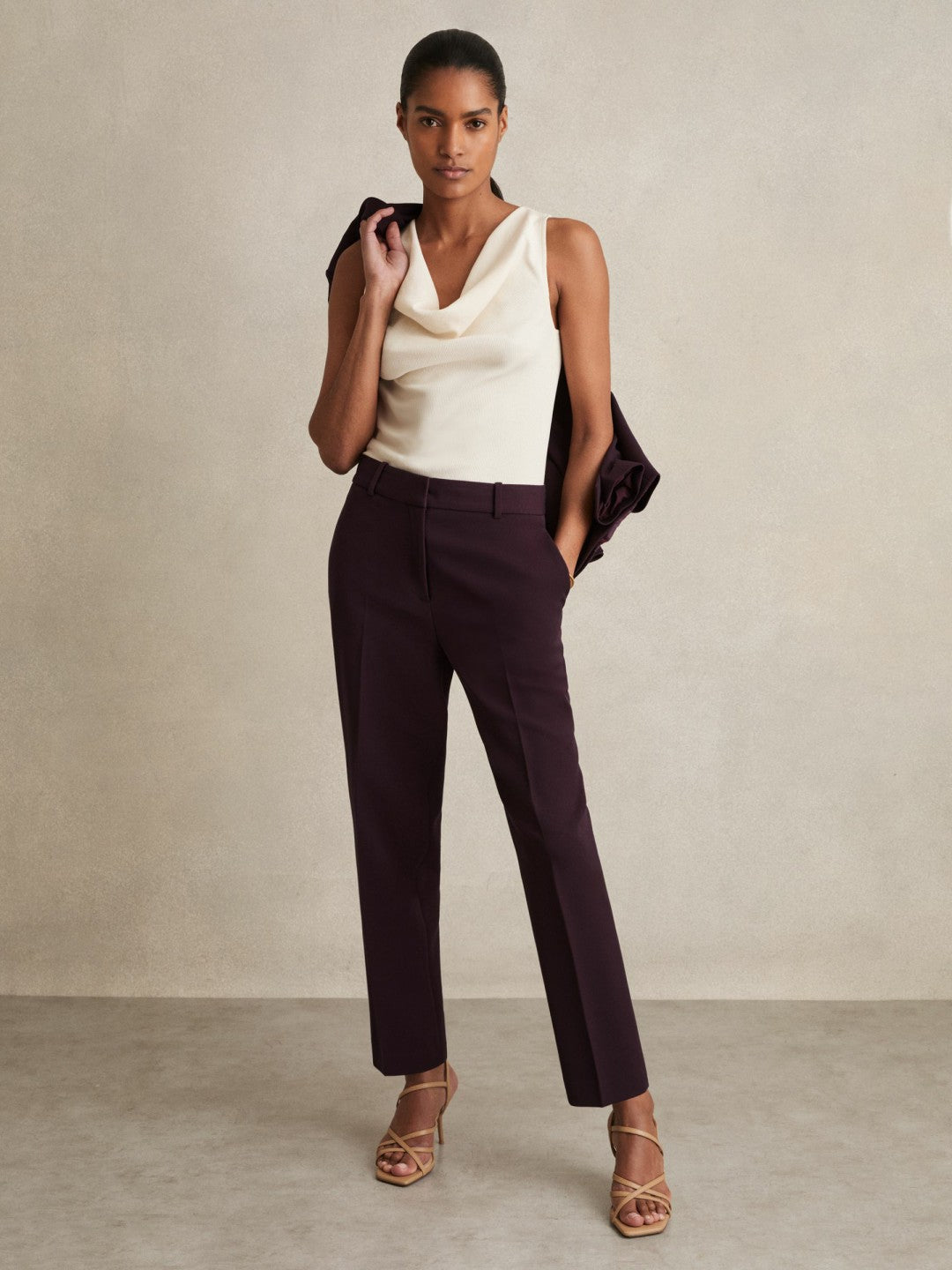 Petite Slim Fit Suit Trousers in Berry | Reiss Women Popular