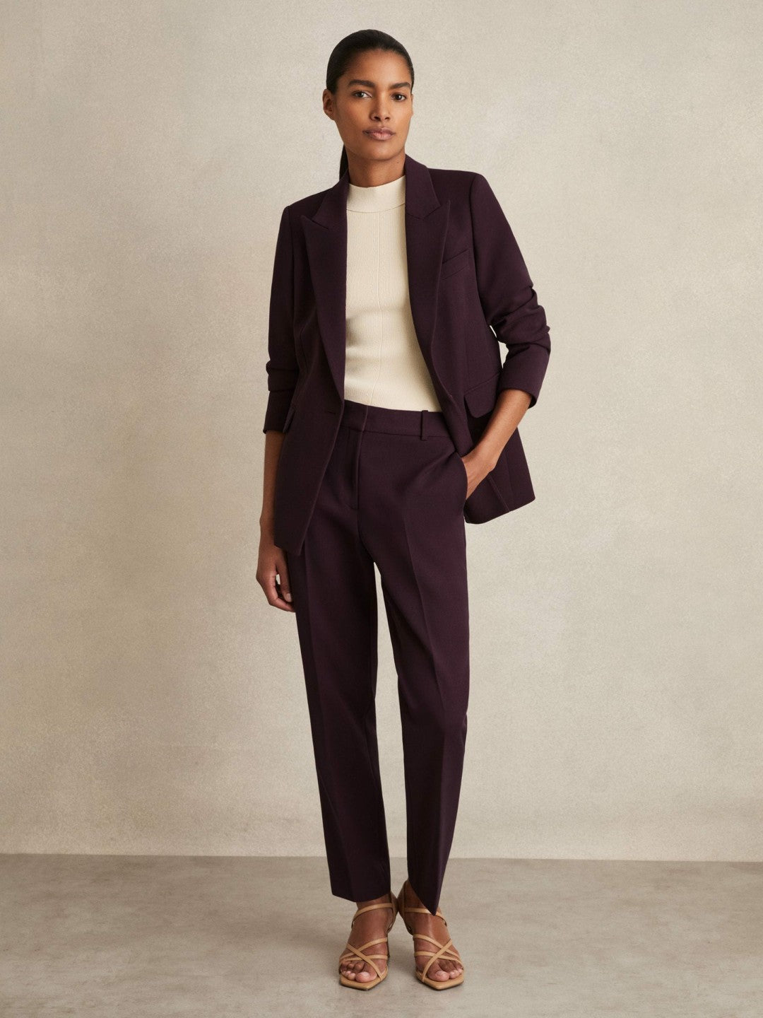 Petite Slim Fit Suit Trousers in Berry | Reiss Women Popular