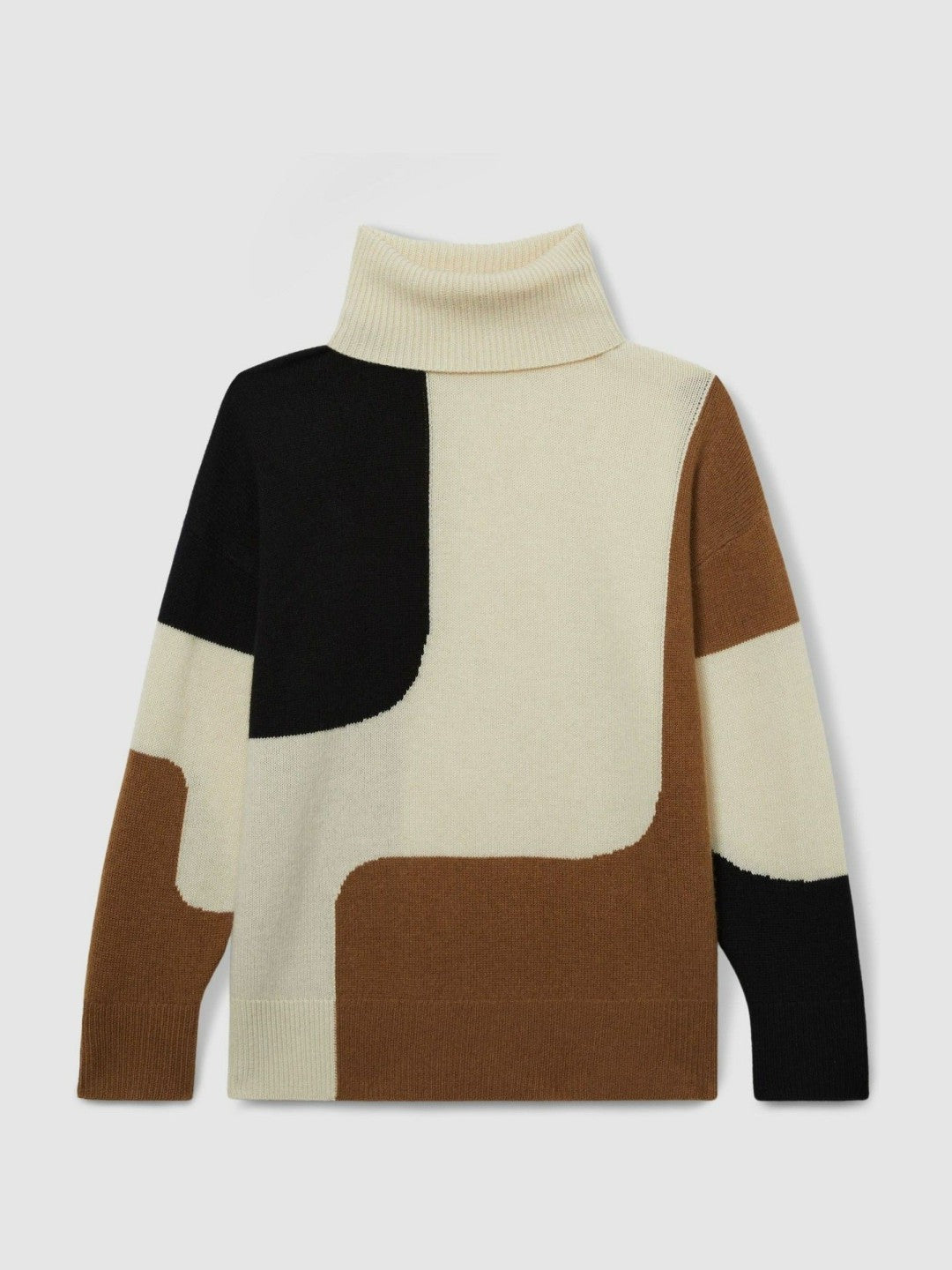 Wool-Cashmere Colourblock-Intarsia Jumper in Cream/Brown | Reiss Women Best Seller