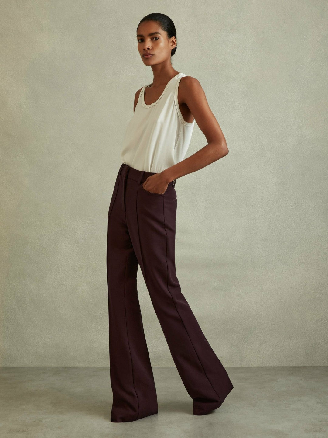 Petite Flared Suit Trousers in Berry | Reiss Women Best Seller