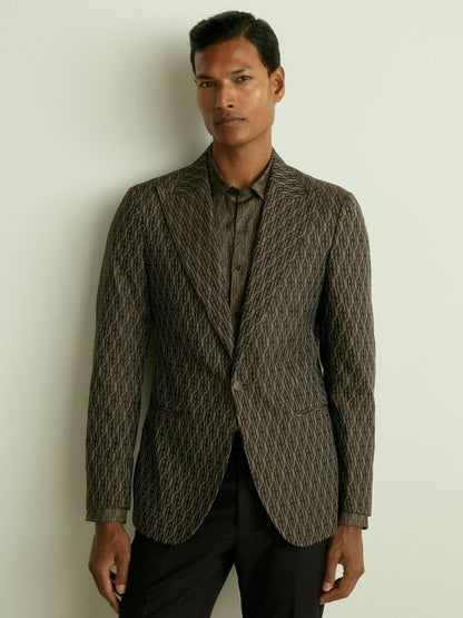 Monogram-Jacquard Twill Blazer in Chocolate Brown | Reiss Men Recommended