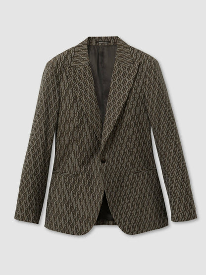 Monogram-Jacquard Twill Blazer in Chocolate Brown | Reiss Men Recommended
