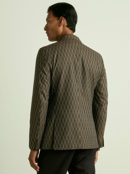 Monogram-Jacquard Twill Blazer in Chocolate Brown | Reiss Men Recommended