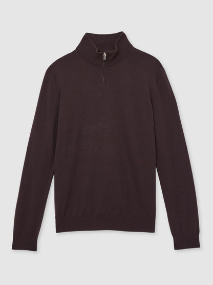 Merino Wool Half-Zip Jumper in Dark Bordeaux | Reiss Men Premium