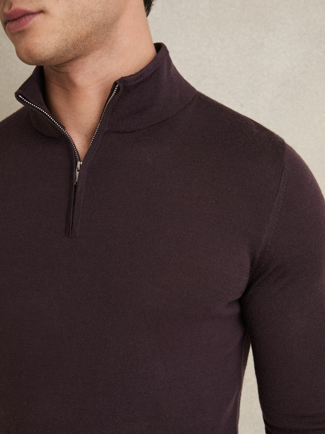 Merino Wool Half-Zip Jumper in Dark Bordeaux | Reiss Men Premium
