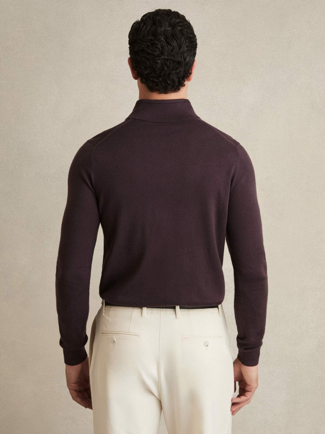 Merino Wool Half-Zip Jumper in Dark Bordeaux | Reiss Men Premium