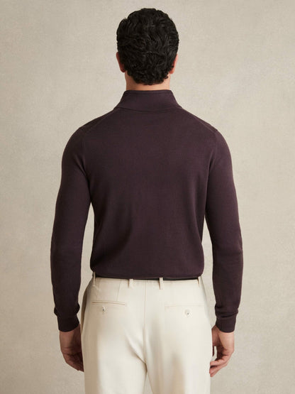 Merino Wool Half-Zip Jumper in Dark Bordeaux | Reiss Men Premium